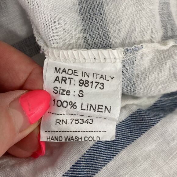 Viola Borghi Linen Blue White Stripes Button Up Tunic Blouse Size S - Picture 6 of 8